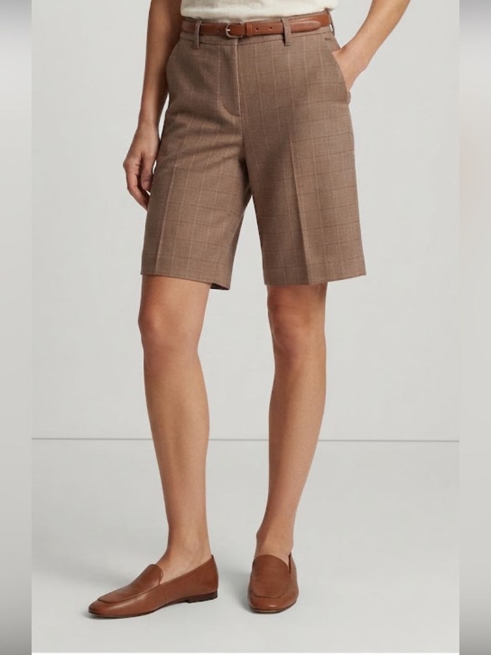 Talbots tan plaid walking Bermuda shorts